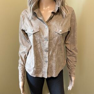 Outback Women's Taupe Paisley Sueded Western Pearl Snap Front Shirt